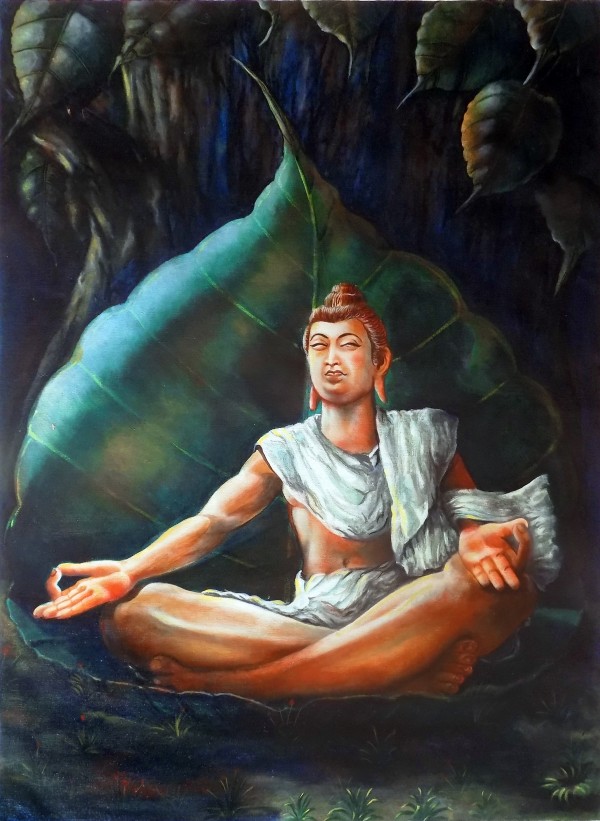 BUDDHA MEDITATING ON A LEAF by ASP ARTS